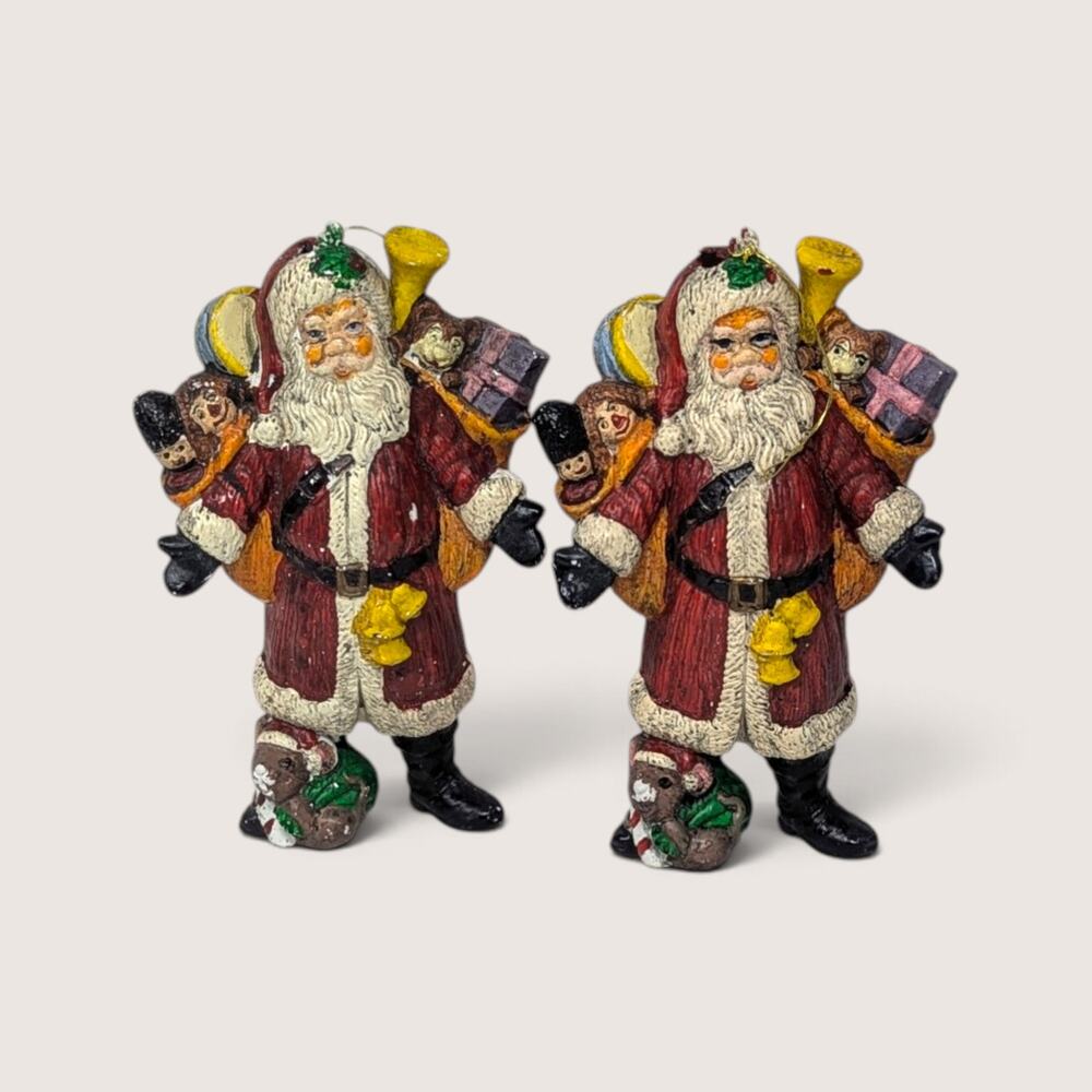 Vintage Set Of 2 Plastic Santa Ornaments